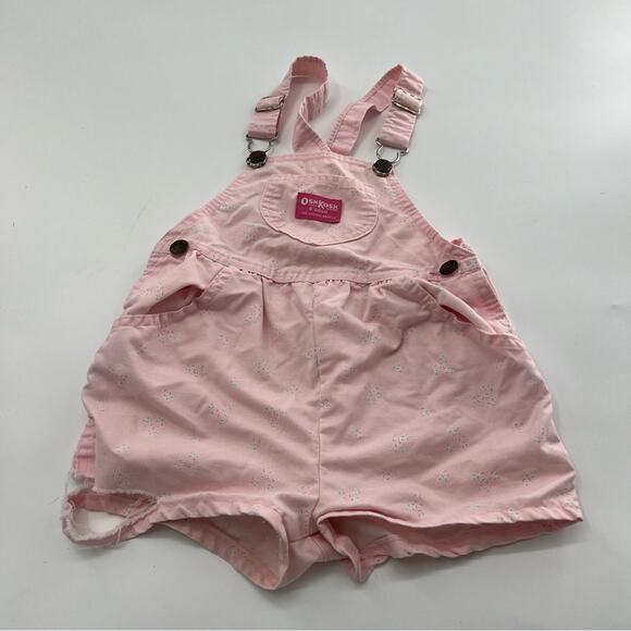 Vintage Oshkosh B’Gosh Pink Overall Shorts Shortalls Girls Floral Made in USA - Picture 1 of 7